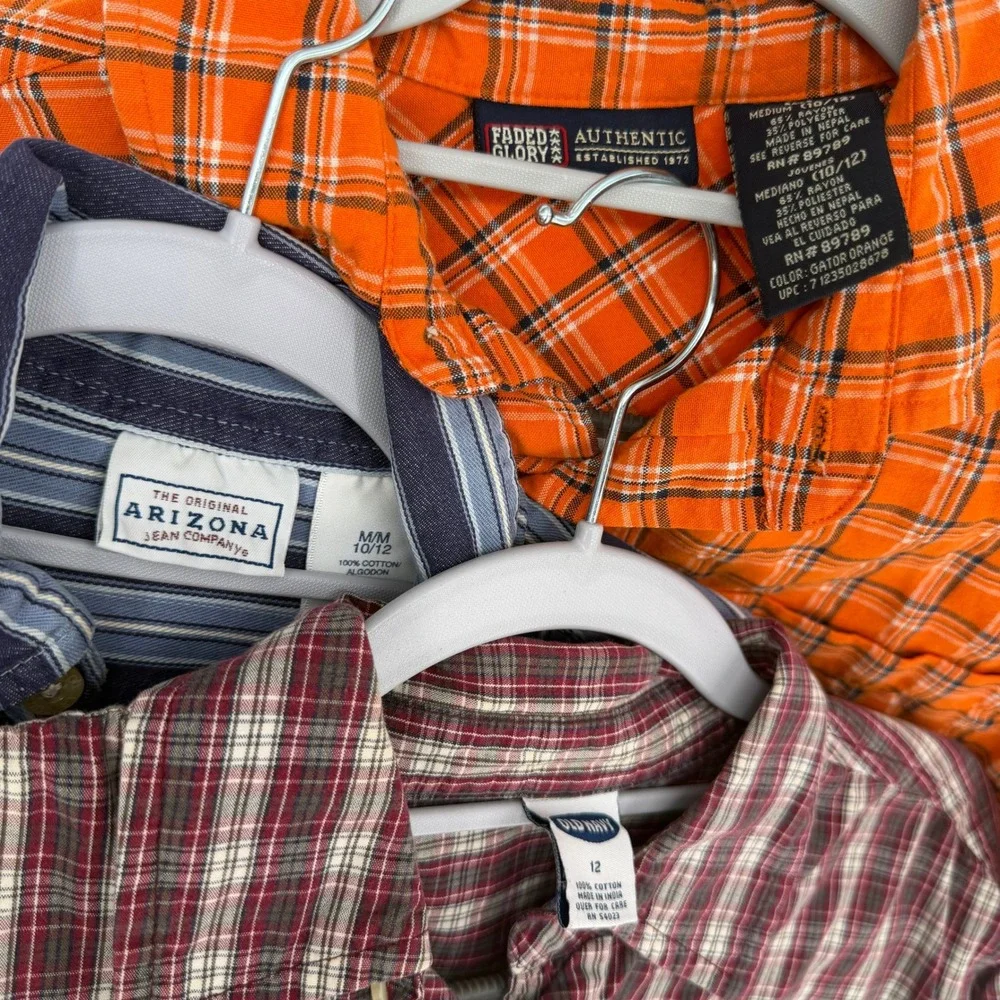 Lot of 3 Shirts Men Medium 10/12 Multicolor Plaid Striped Bundle Skater School